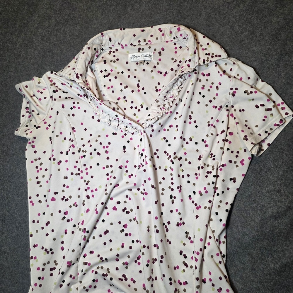 Sport Haley Women's Geometric Ruffle V-Neck Pullover Blouse White Pink M